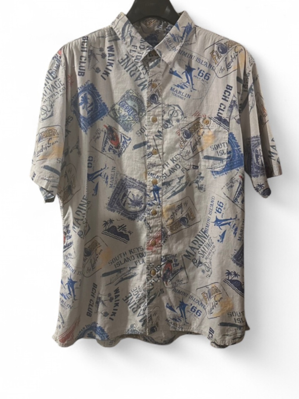 Y2K Beach-Themed Resort Button-Down Shirt Size Men’s XL